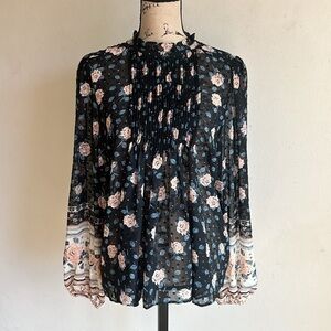 Maiden d’ Amelie Paris Floral Pleated Sheer Blouse Size Large